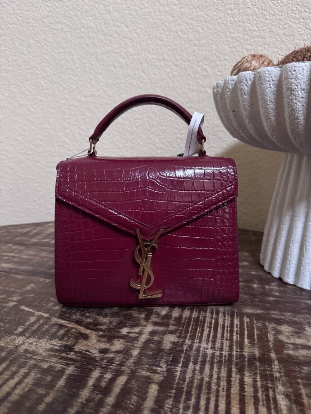YSL Saint Laurent Mini Cassandra Croc Top Handle Bag + COA